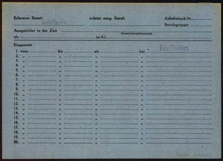 Arolsen Archives — рабочая карта Нины Демиденко, назначение на Polte-Magdeburg