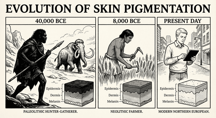 Эволюция пигментации от тёмного палеолитического охотника к светлому современному европейцу