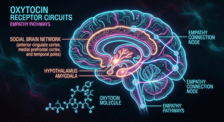 Oxytocin receptor circuits and empathy pathways in the brain