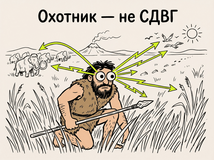 Охотник в саванне с обострённым вниманием к движению и новизне