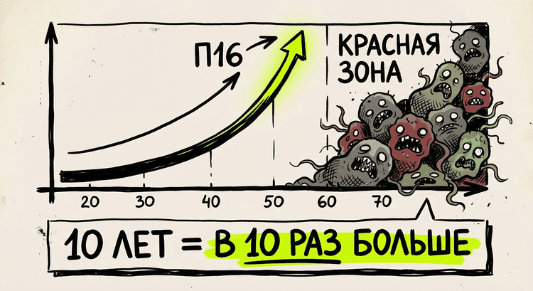 Кривая роста p16 с возрастом