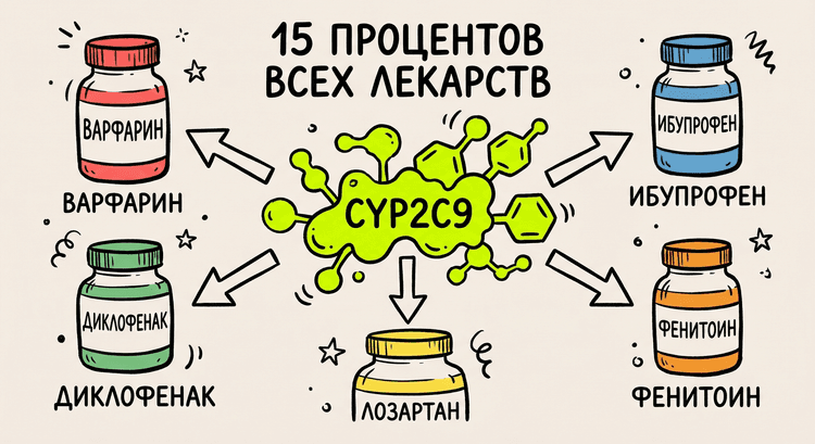 CYP2C9 обрабатывает 15% всех лекарств мира