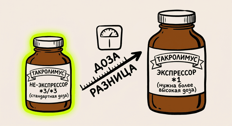 Дозирование такролимуса при разных генотипах CYP3A5