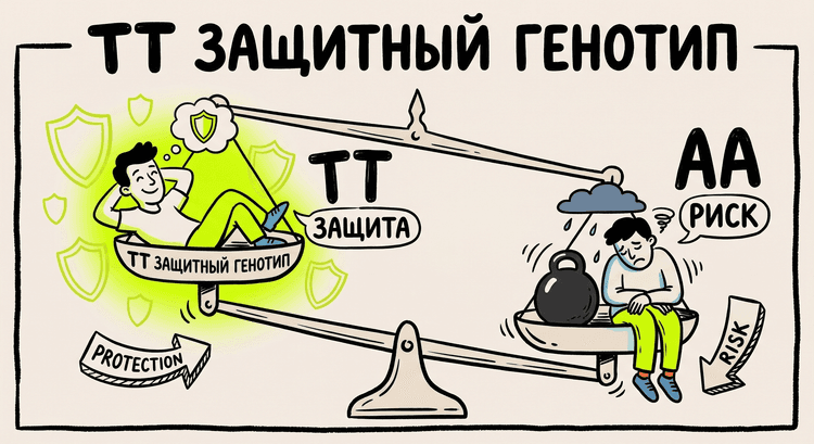 TT - защитный генотип FTO