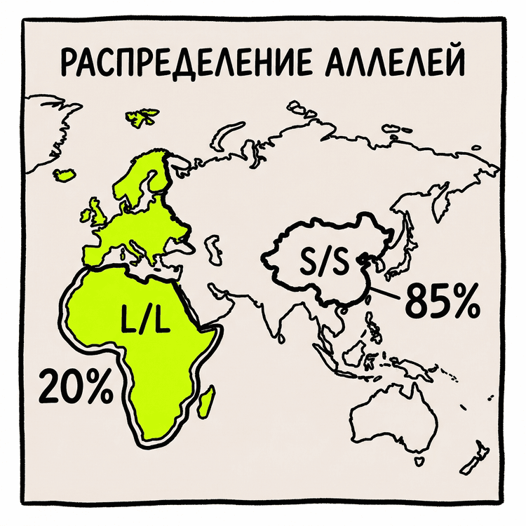 Карта мира с распределением L и S аллелей