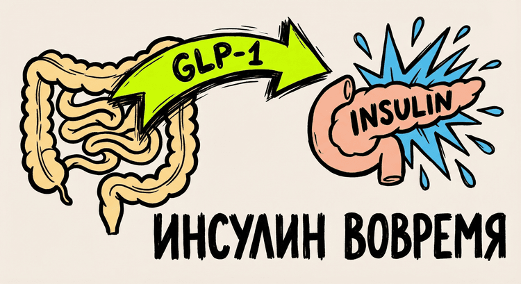 GLP-1 гормон - сигнал из кишечника в поджелудочную