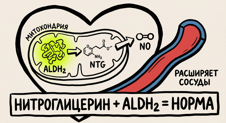ALDH2 активирует нитроглицерин в митохондриях сердечной мышцы